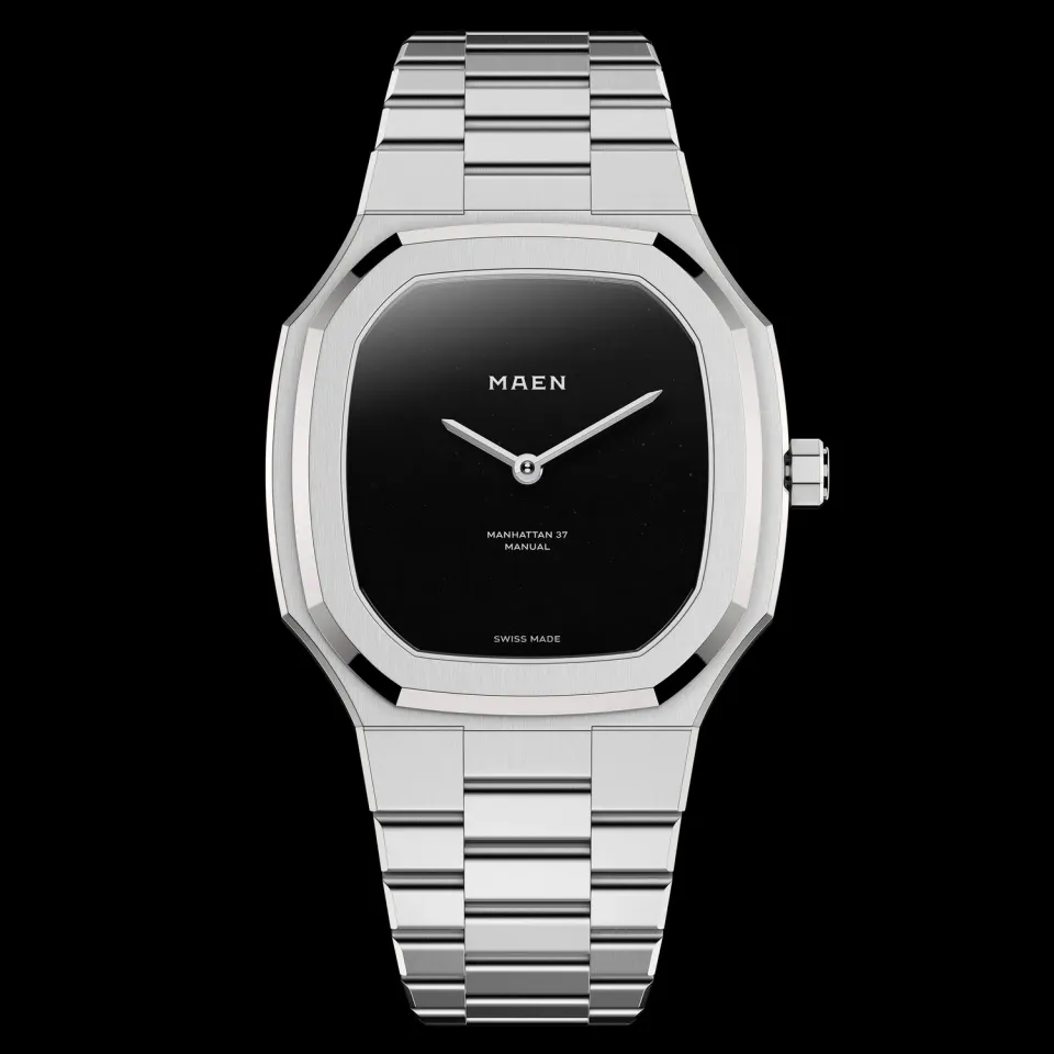 Maen Manhattan Onyx horloge 37mm ultra thin zwart