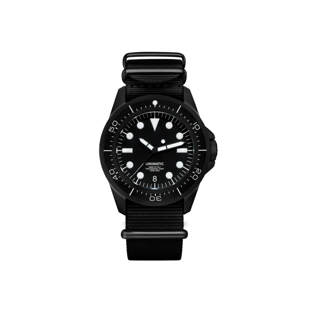 Unimatic Modello Uno U1-DN duikhorloge zwart DLC datum