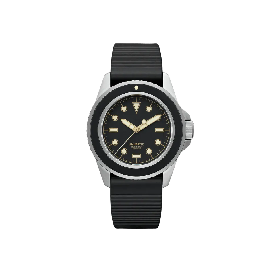 Unimatic Modello Uno U1S-8B duikhorloge zwart slim automaat