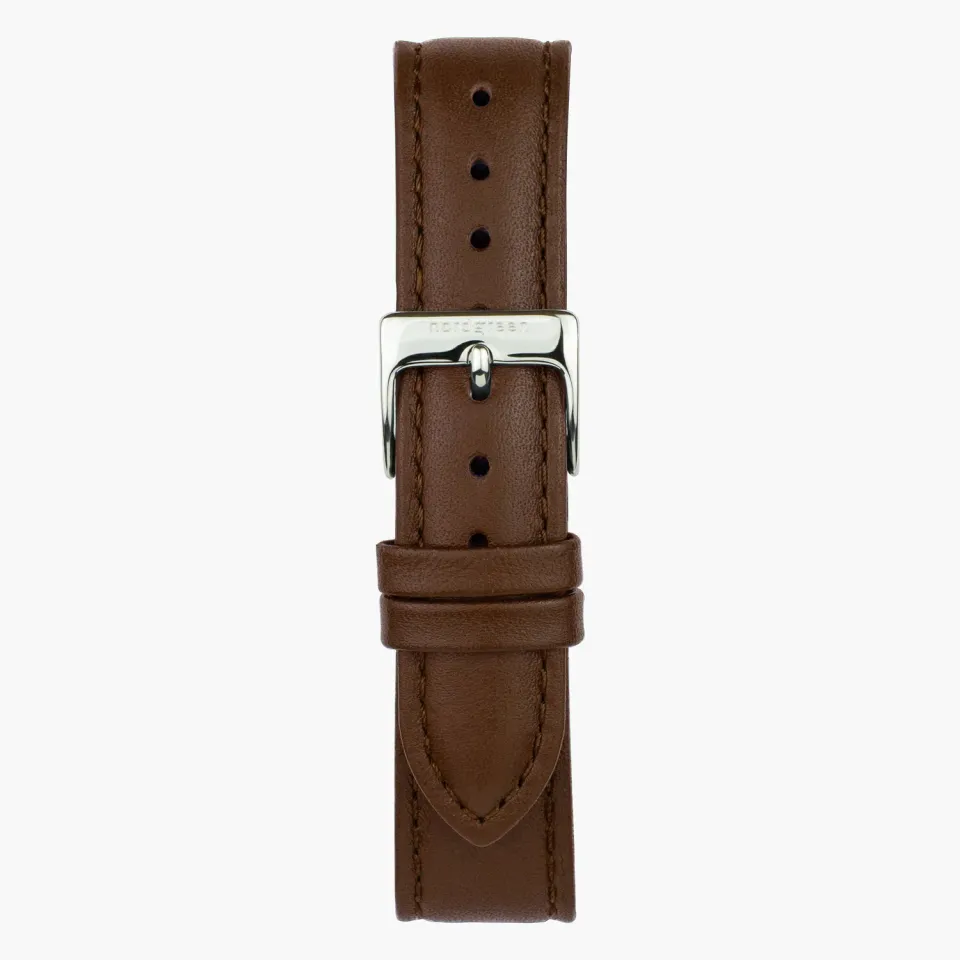Nordgreen Brown Leather Silver horlogebandje bruin leer