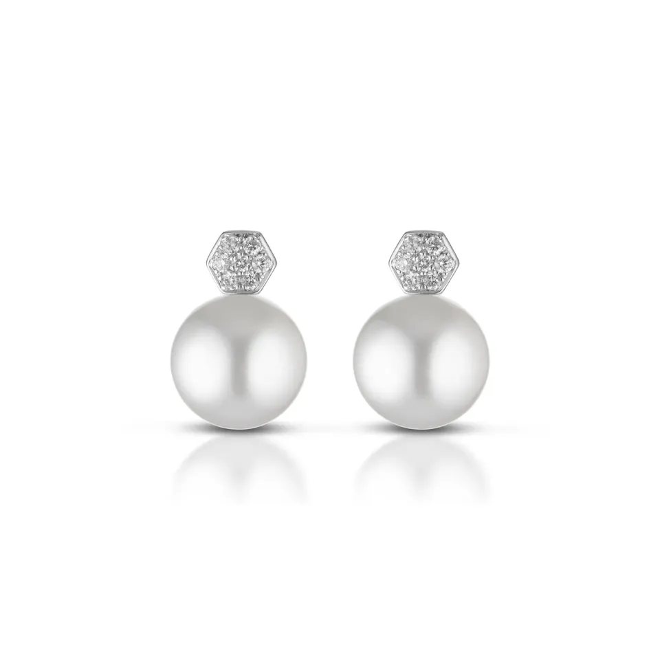 Juwelier Ripassa pavé parel oorstekers witgoud diamant