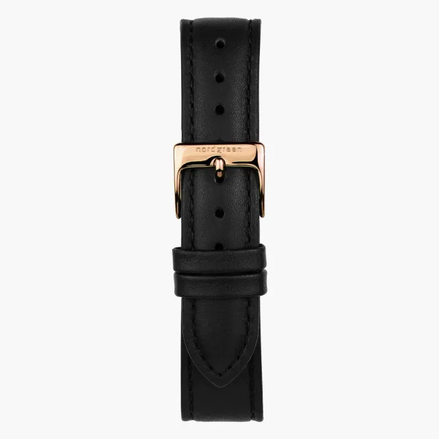 Nordgreen Zwart Leer horlogebandje 36mm roségoud
