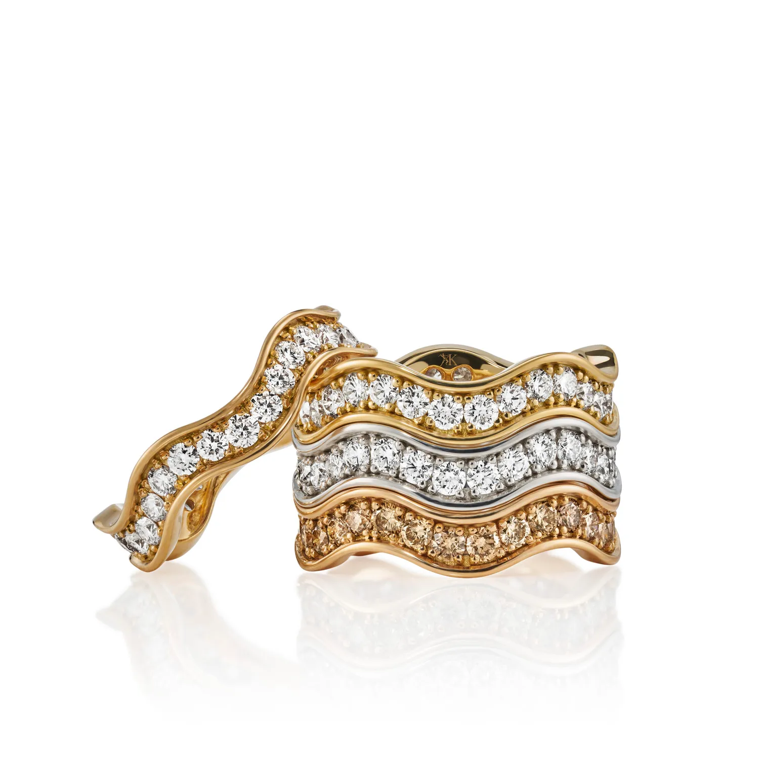 Juwelier Ripassa Wave ring regenboog saffier roségoud