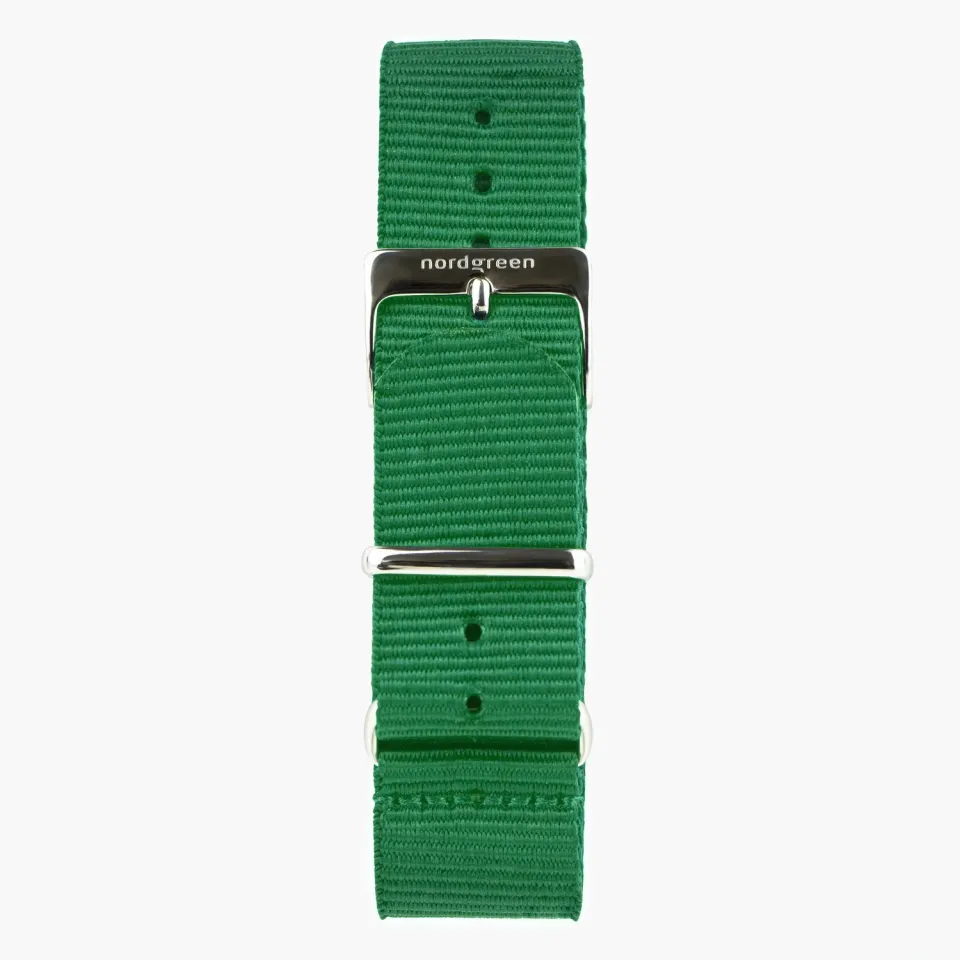 Nordgreen Groen Nylon Horlogebandje 36mm Zilver