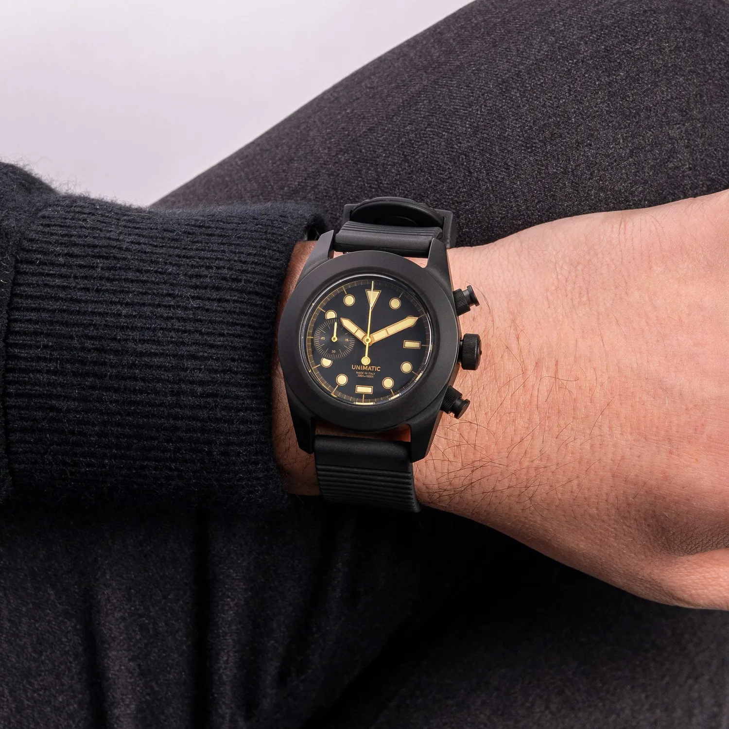Unimatic Modello Tre U3FB-ROPS chronograaf zwart goud 300m