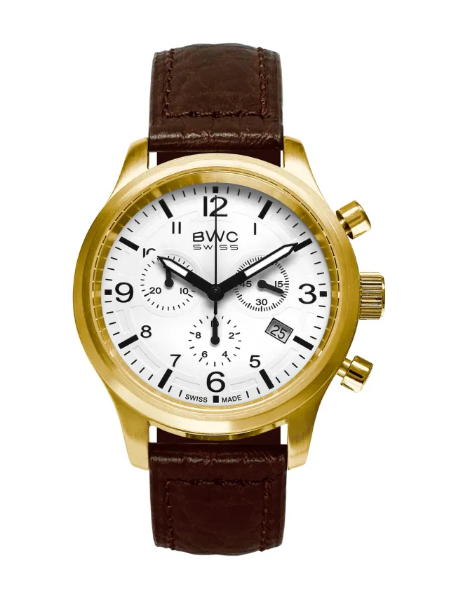 BWC-Swiss Ronda 5040.D 20017.51.51 chronograaf leer 41,5mm
