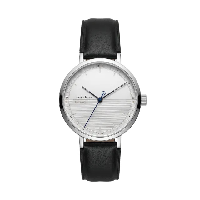 Jacob Jensen Aekvator 1001 horloge zilver mat zwart leer