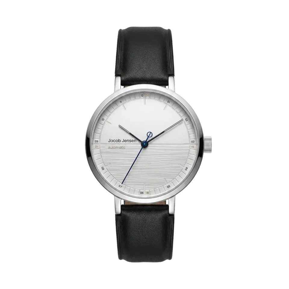Jacob Jensen Aekvator 1001 horloge zilver mat zwart leer