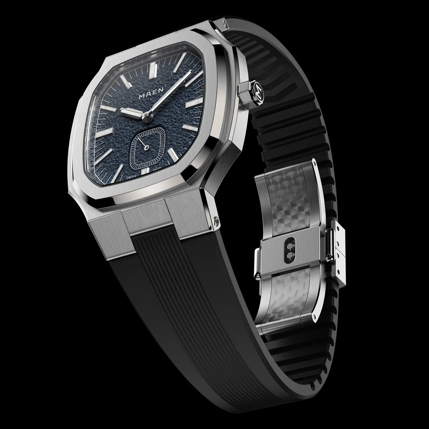 Maen Manhattan 37 M37 Black Integrated horlogebandje zwart FKM