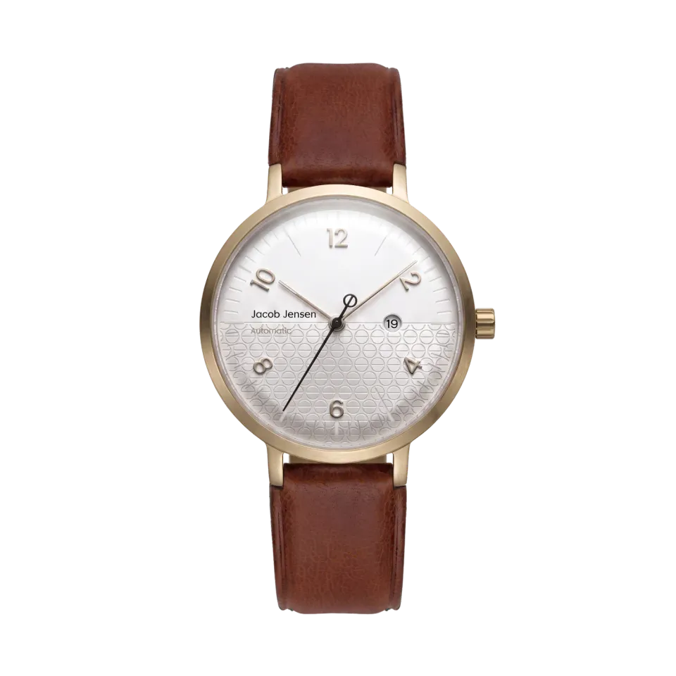 Jacob Jensen Aekvator 2008 horloge goud leer