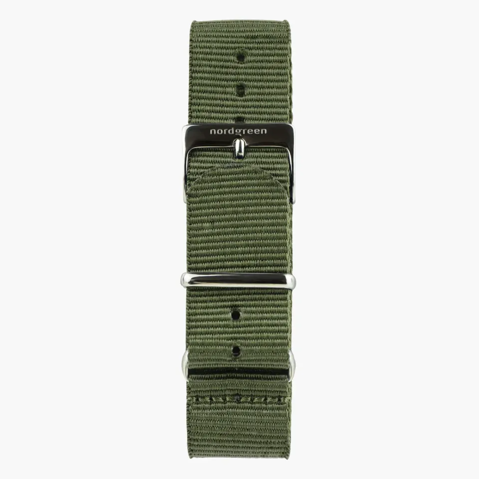 Nordgreen Nylon horlogeband groen zilver 36mm nylon