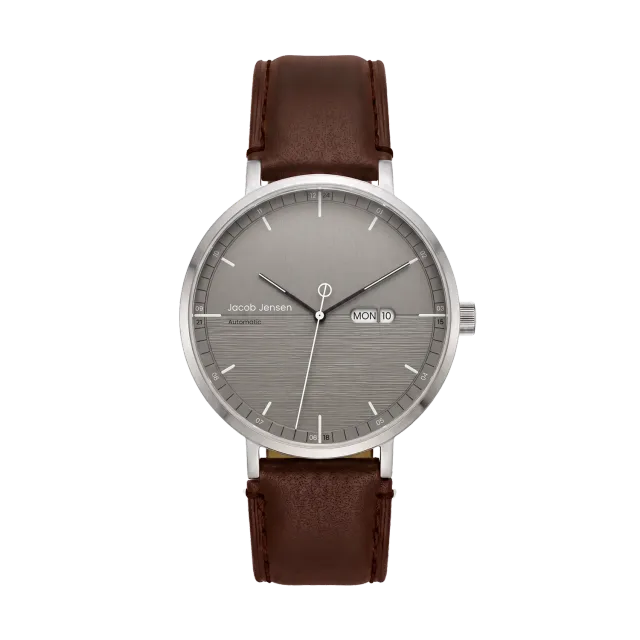 Jacob Jensen Aekvator 1003 horloge grijs bruin leer