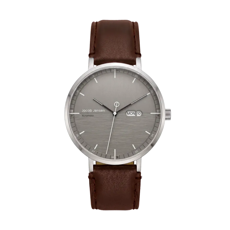 Jacob Jensen Aekvator 1003 horloge grijs bruin leer