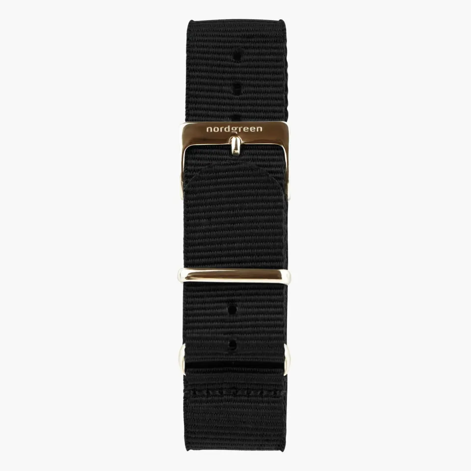 Nordgreen Black Nylon horlogebandje 32mm roségoud nylon