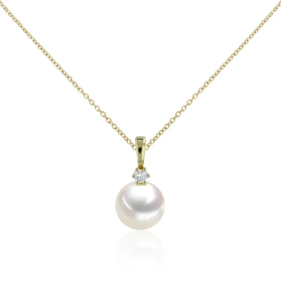Juwelier Ripassa geelgouden collier parelhanger diamant