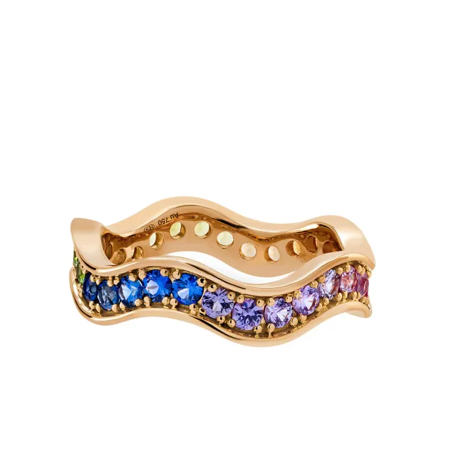 Juwelier Ripassa Wave ring regenboog saffier roségoud