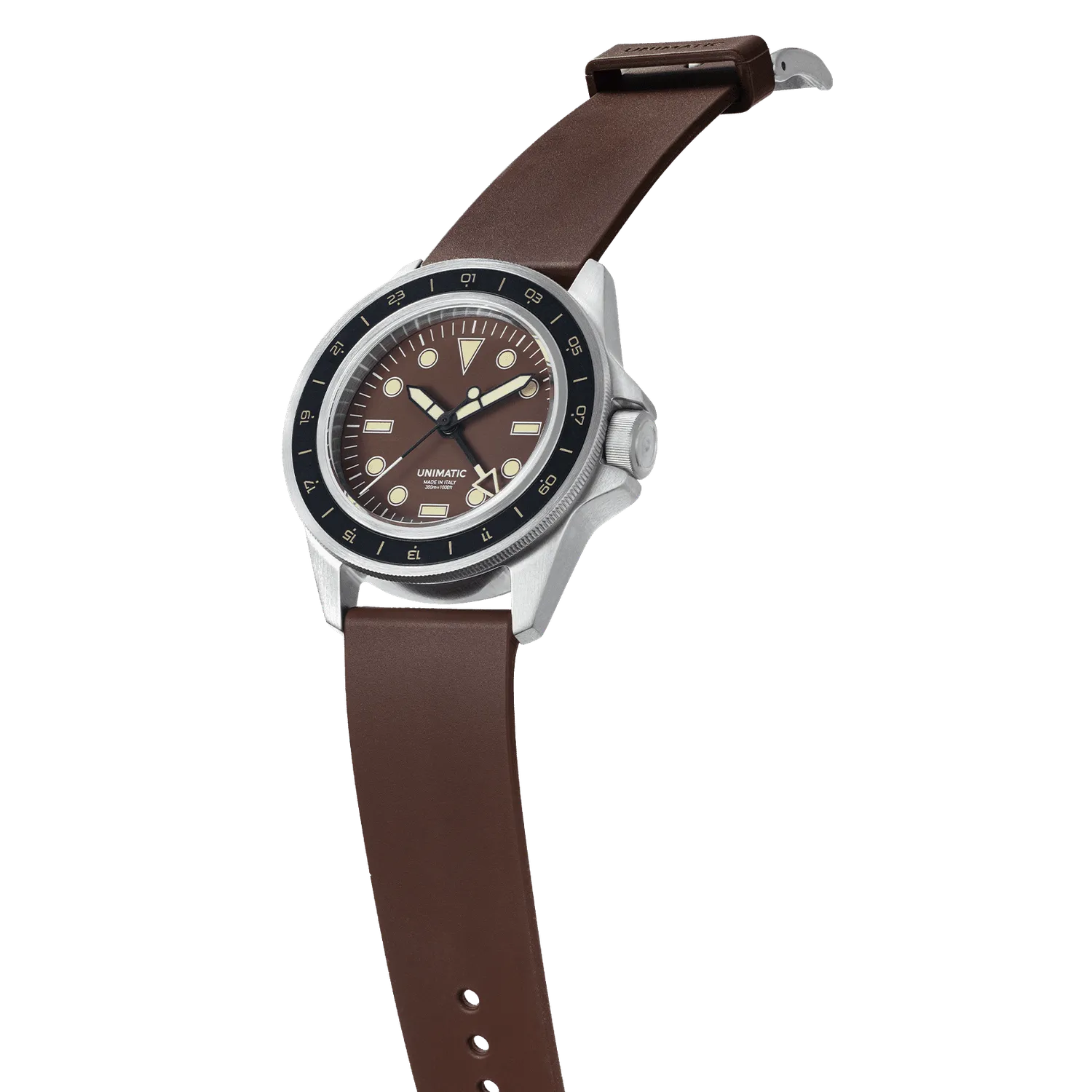 Unimatic Modello Uno U1-GMT-DHBR GMT horloge bruin 300m