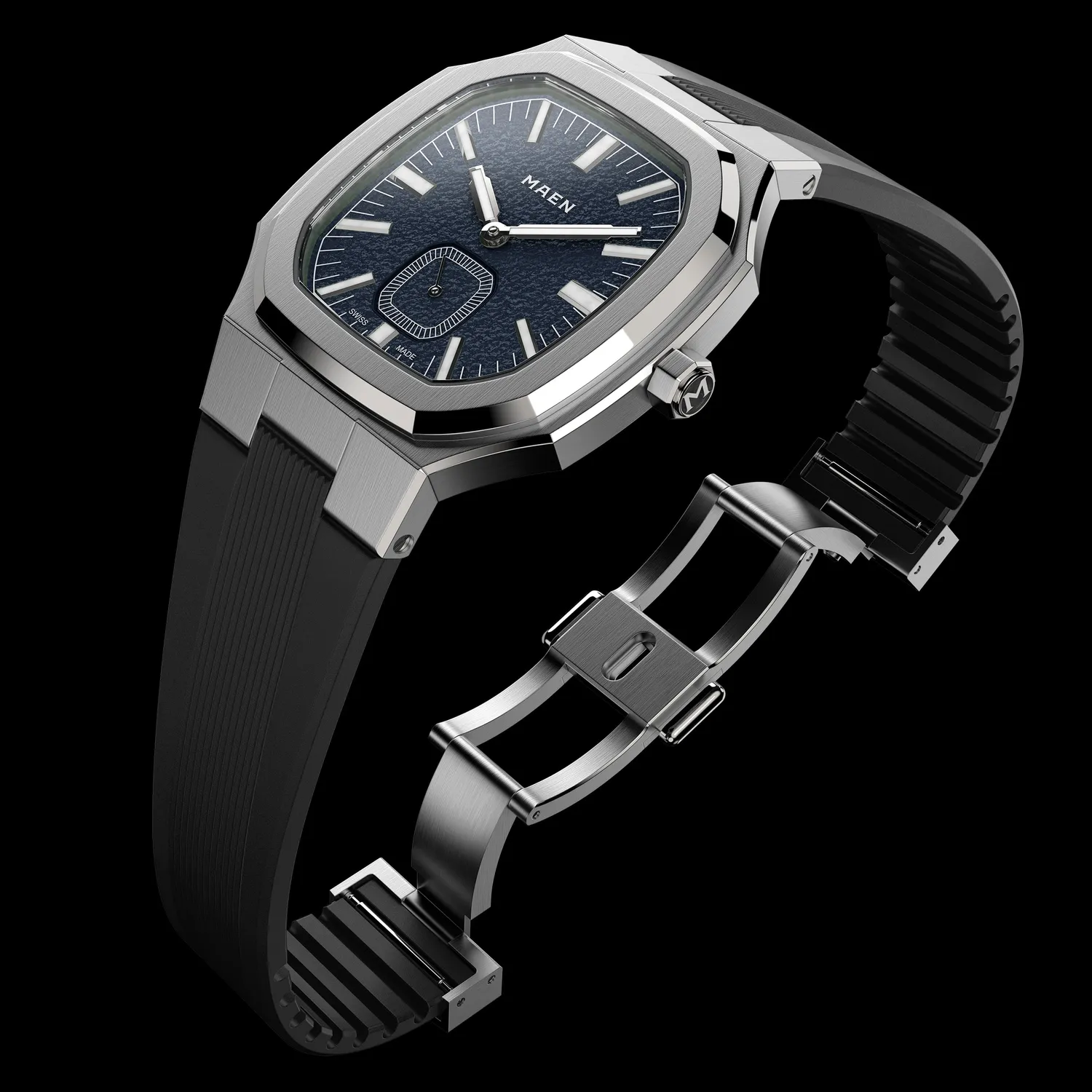 Maen Manhattan 37 M37 Black Integrated horlogebandje zwart FKM