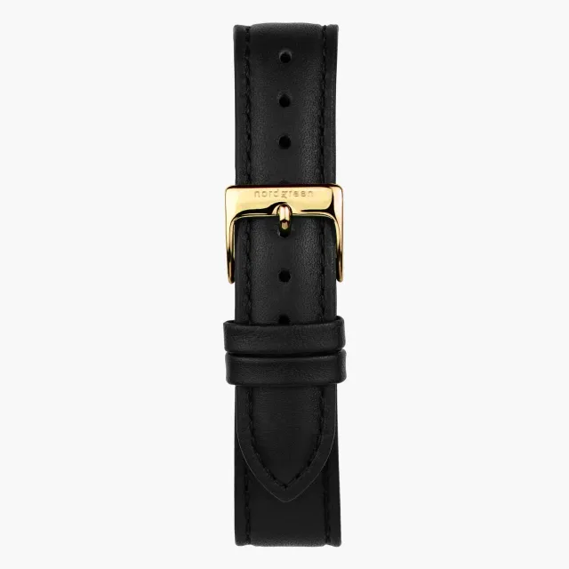 Nordgreen Vegan Leer Zwart horlogeband goud 28mm vegan