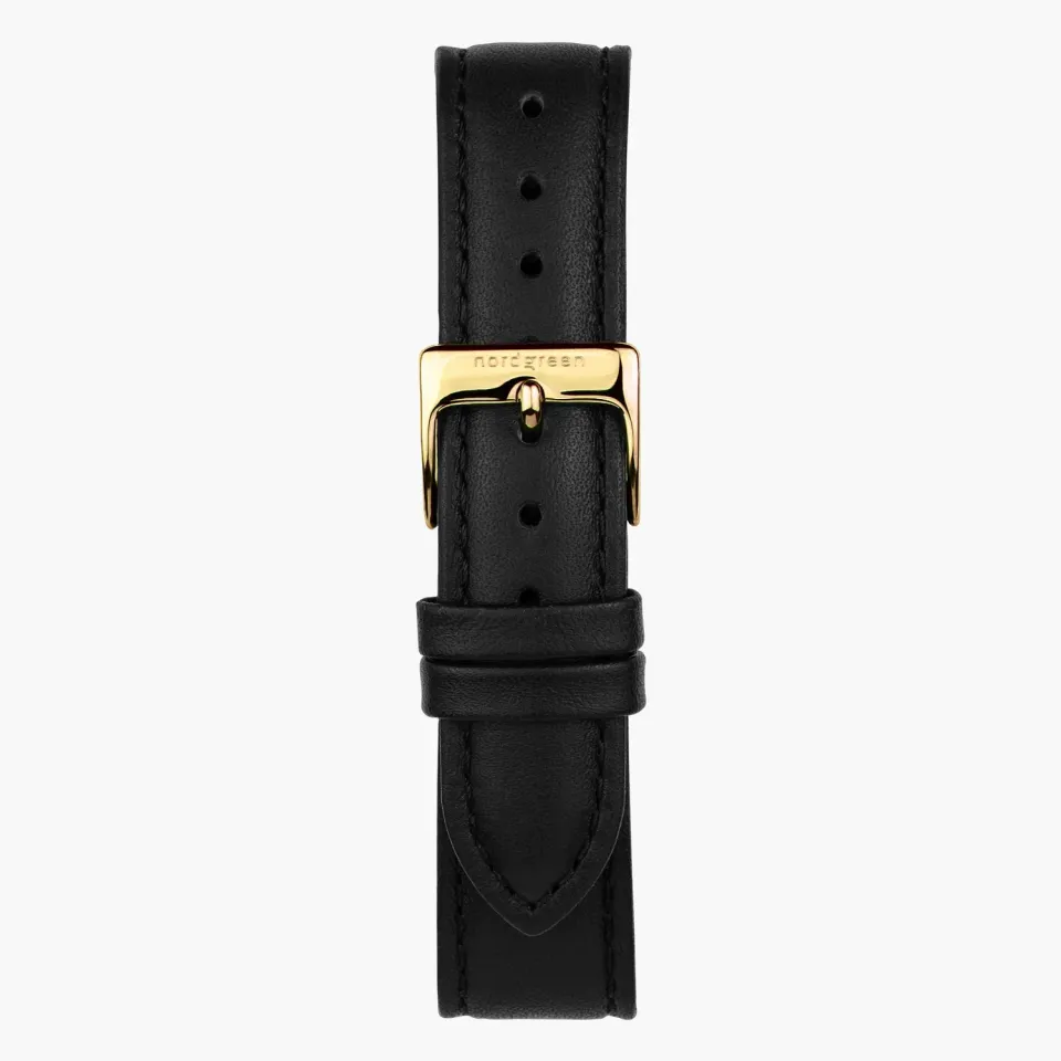 Nordgreen Vegan Leer Zwart horlogeband goud 28mm vegan