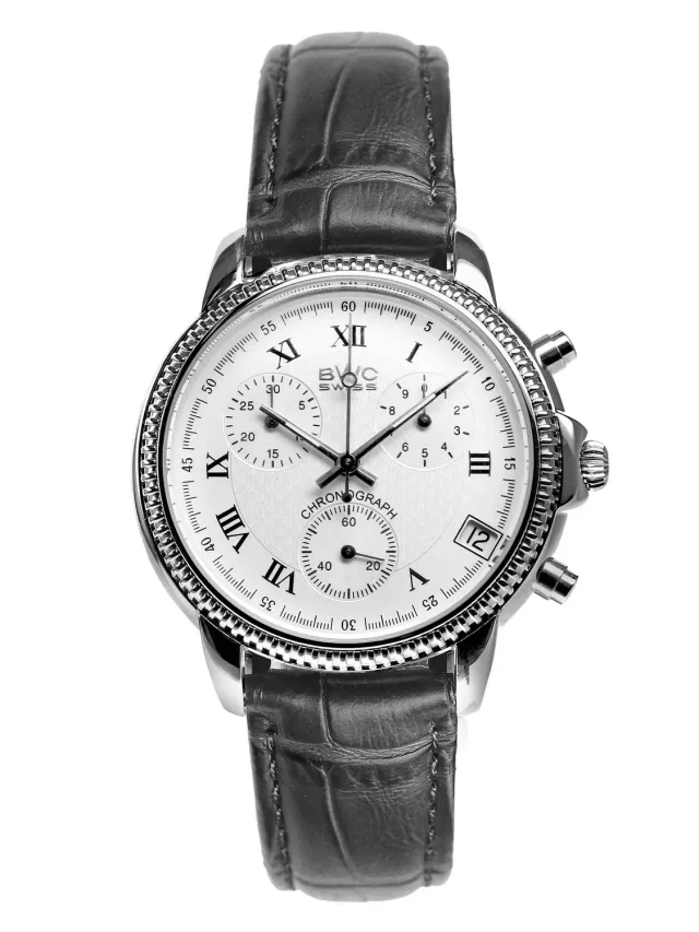 BWC-Swiss 21095.50.01 chronograaf leer zwart 10 ATM