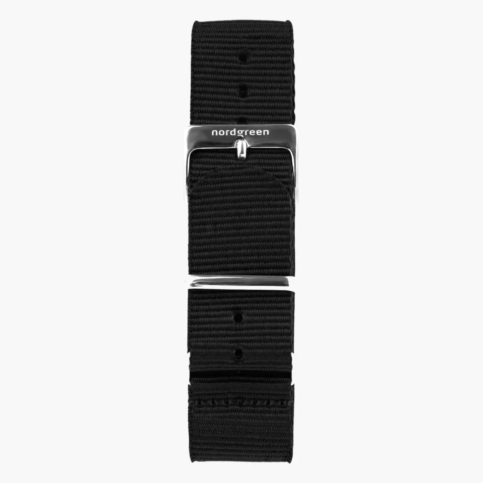 Nordgreen Zwart Nylon Horlogebandje Zilver 36mm