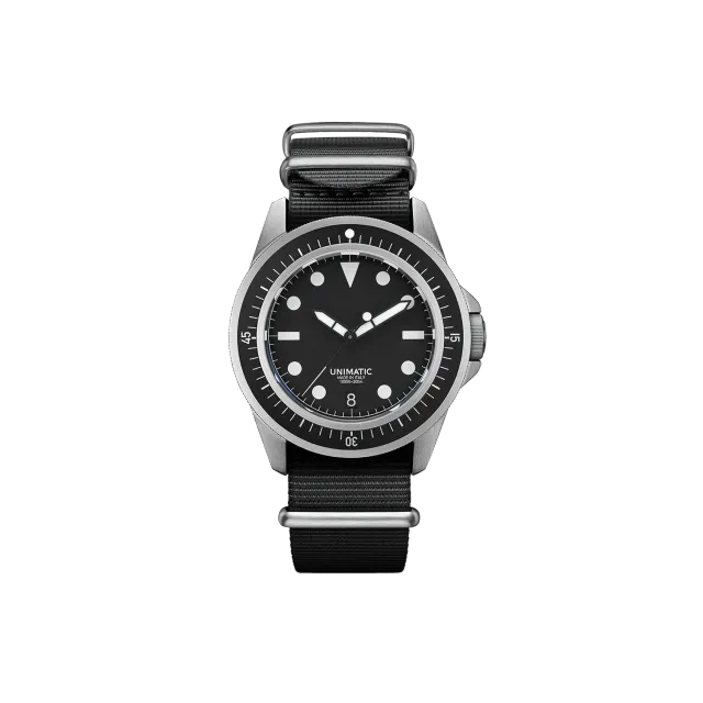Unimatic Modello Uno U1-FD duikhorloge zwart datum