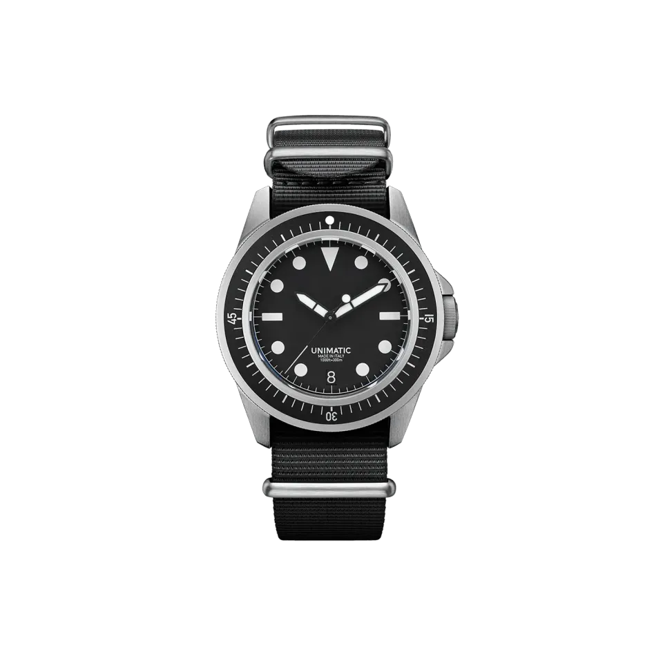 Unimatic Modello Uno U1-FD duikhorloge zwart datum