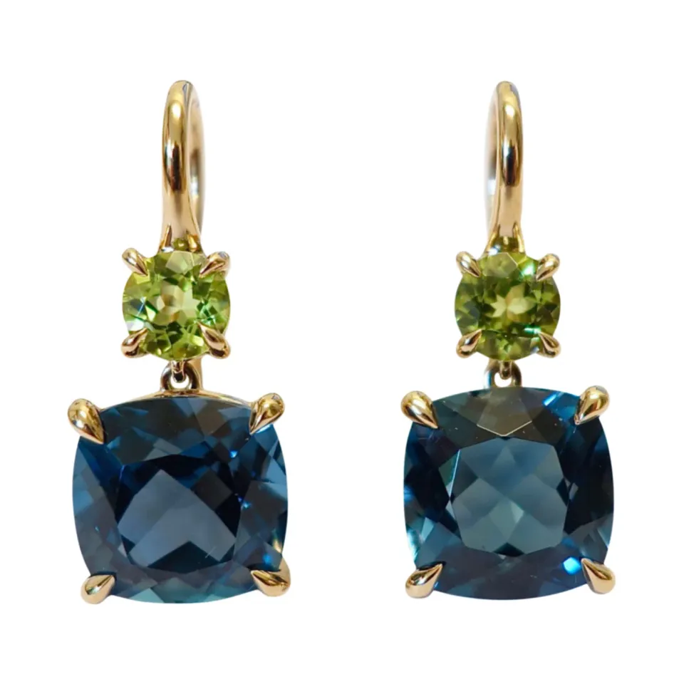 Juwelier Ripassa rosé gouden oorhangers peridot blue topaas