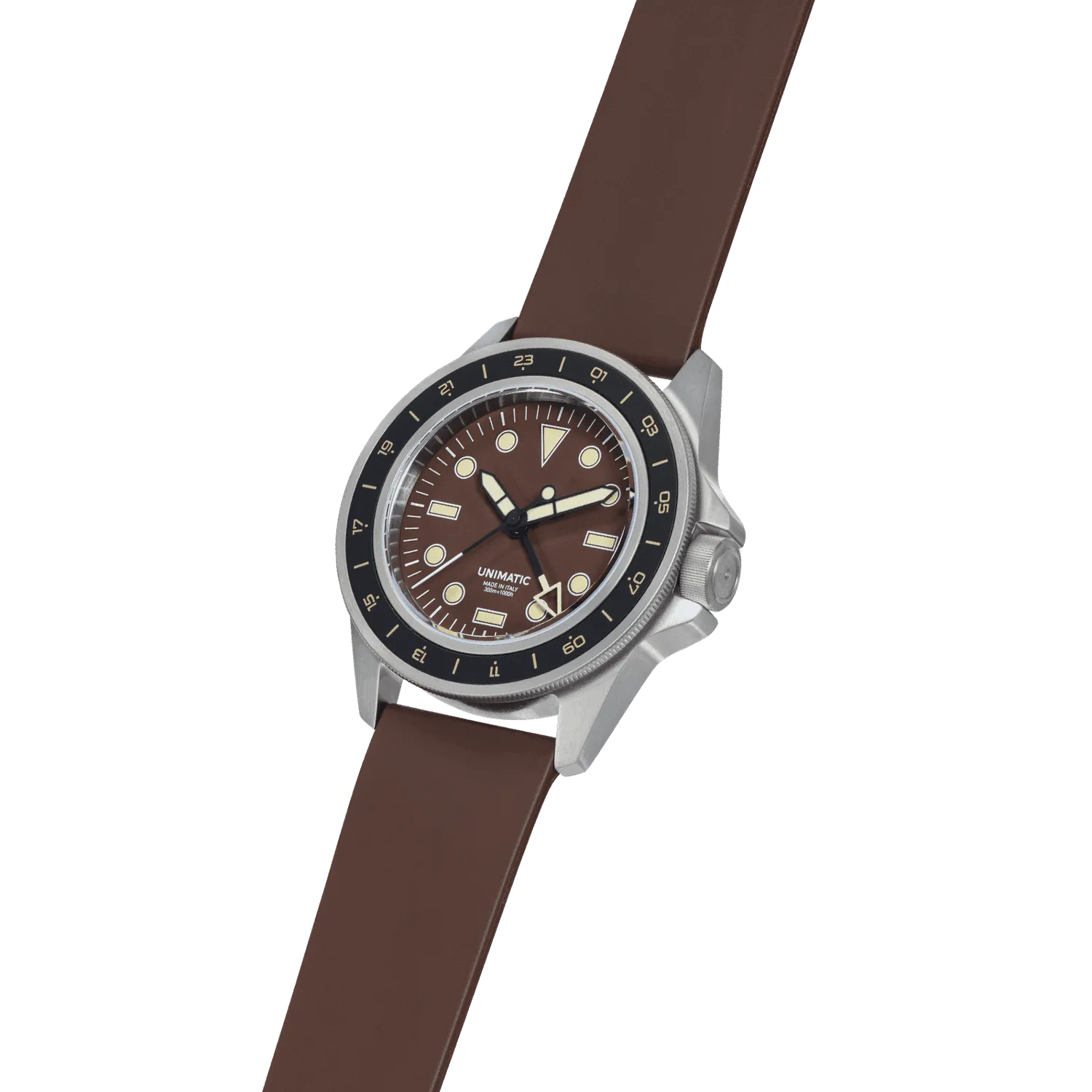 Unimatic Modello Uno U1-GMT-DHBR GMT horloge bruin 300m