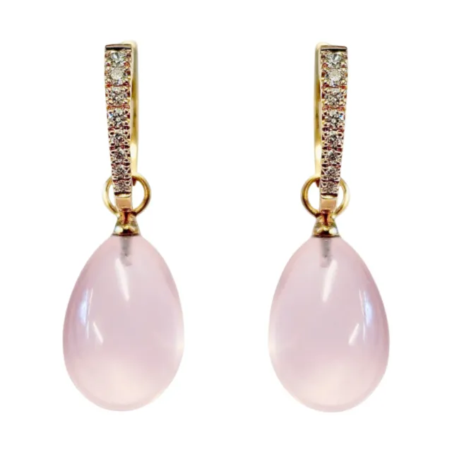 Juwelier Ripassa oorhangers roségoud rozenkwarts diamant
