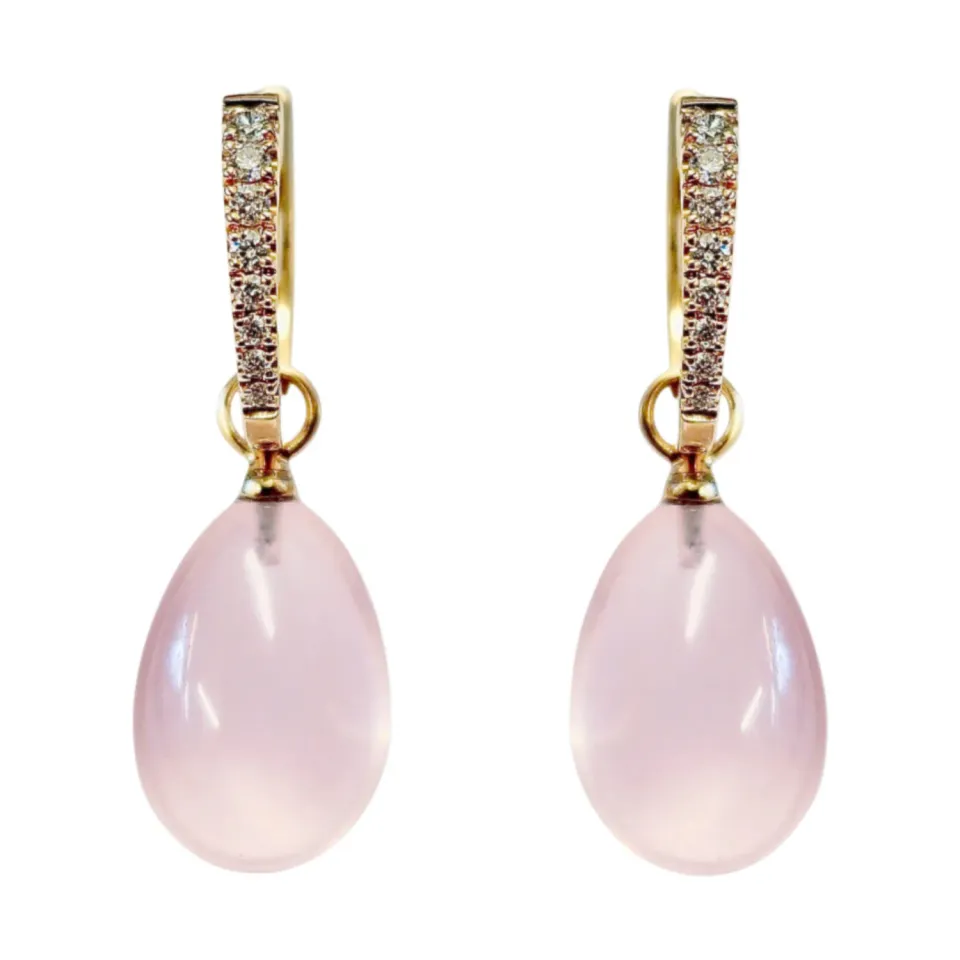 Juwelier Ripassa oorhangers roségoud rozenkwarts diamant