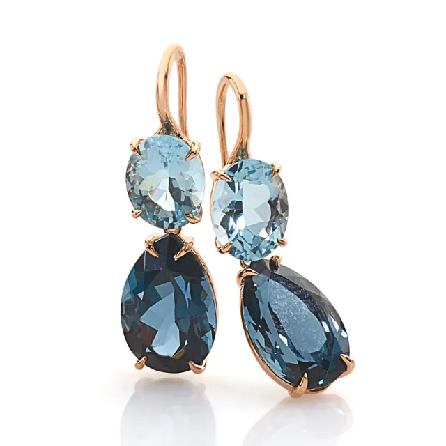 Juwelier Ripassa roségouden oorhangers topaas London Blue