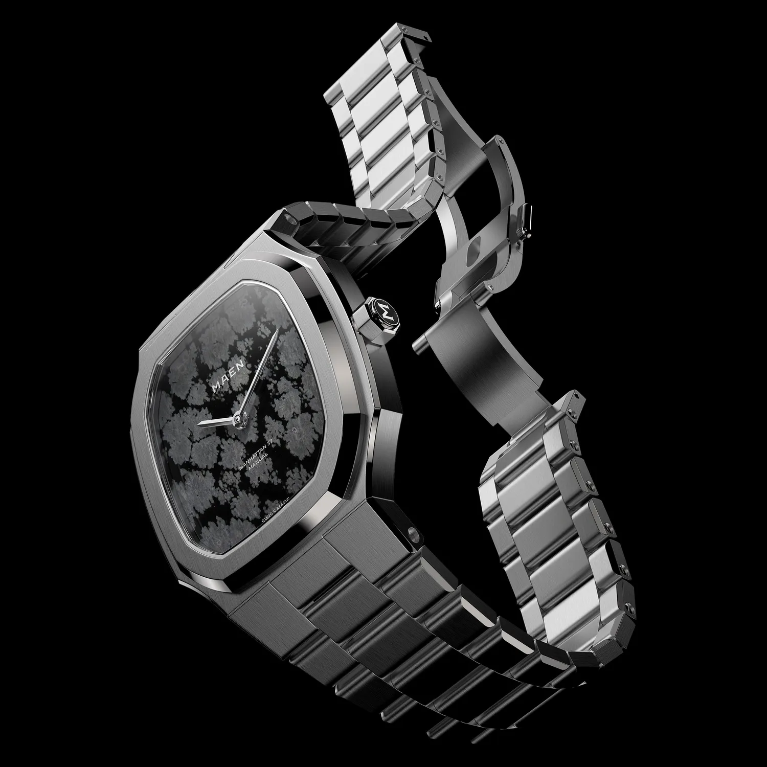 Maen Manhattan 37 M2 Snowflake Obsidian horloge ultradun