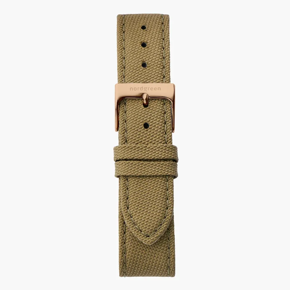 Nordgreen horlogeband armygroen Cordura 40/42mm roségoud