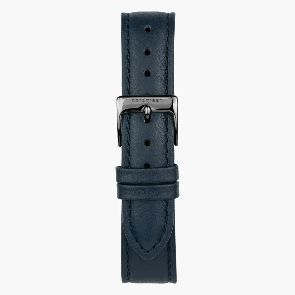 Nordgreen Navy Leather Gun Metal horlogebandje 32mm leer
