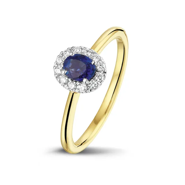 Juwelier Ripassa geel gouden ring saffier diamanten