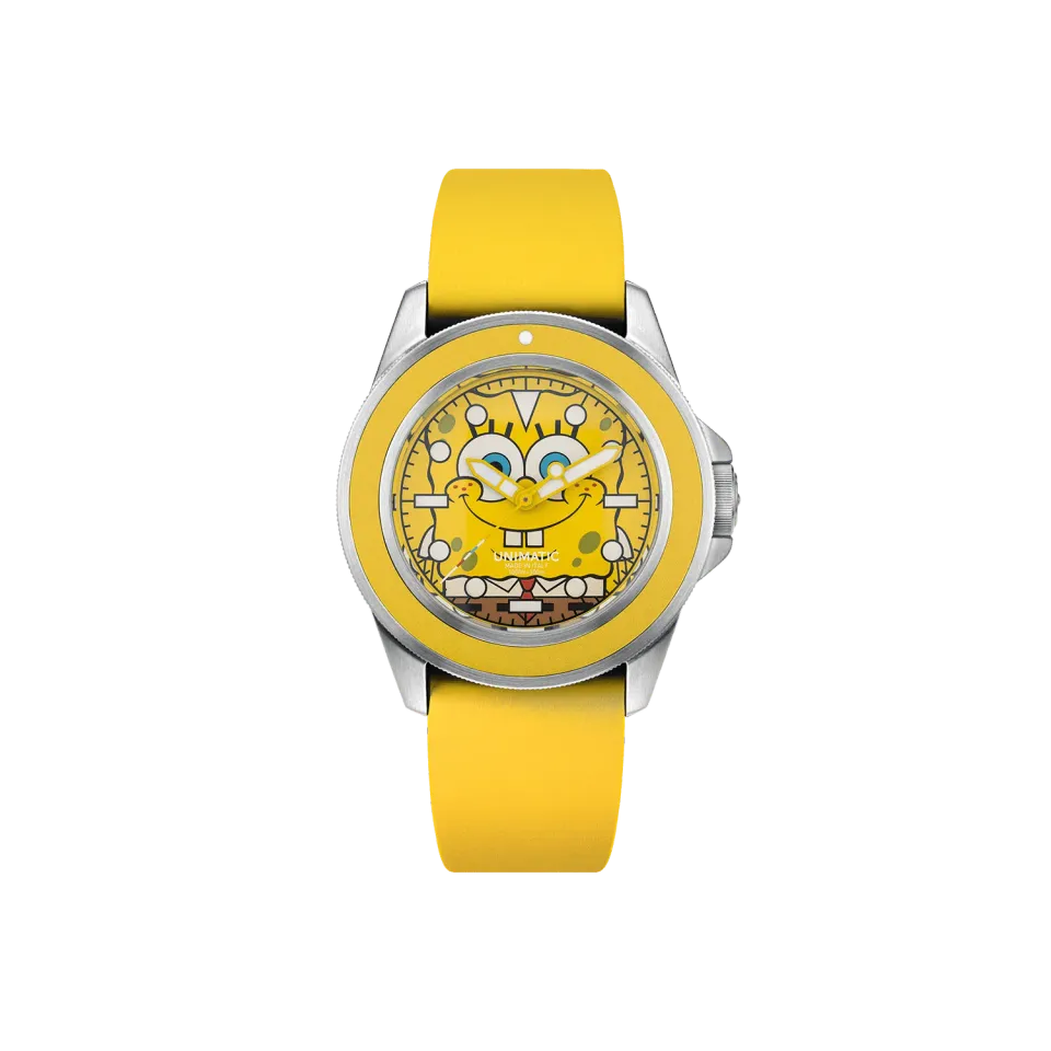Unimatic Modello Uno U1-SS2 duikhorloge geel leder
