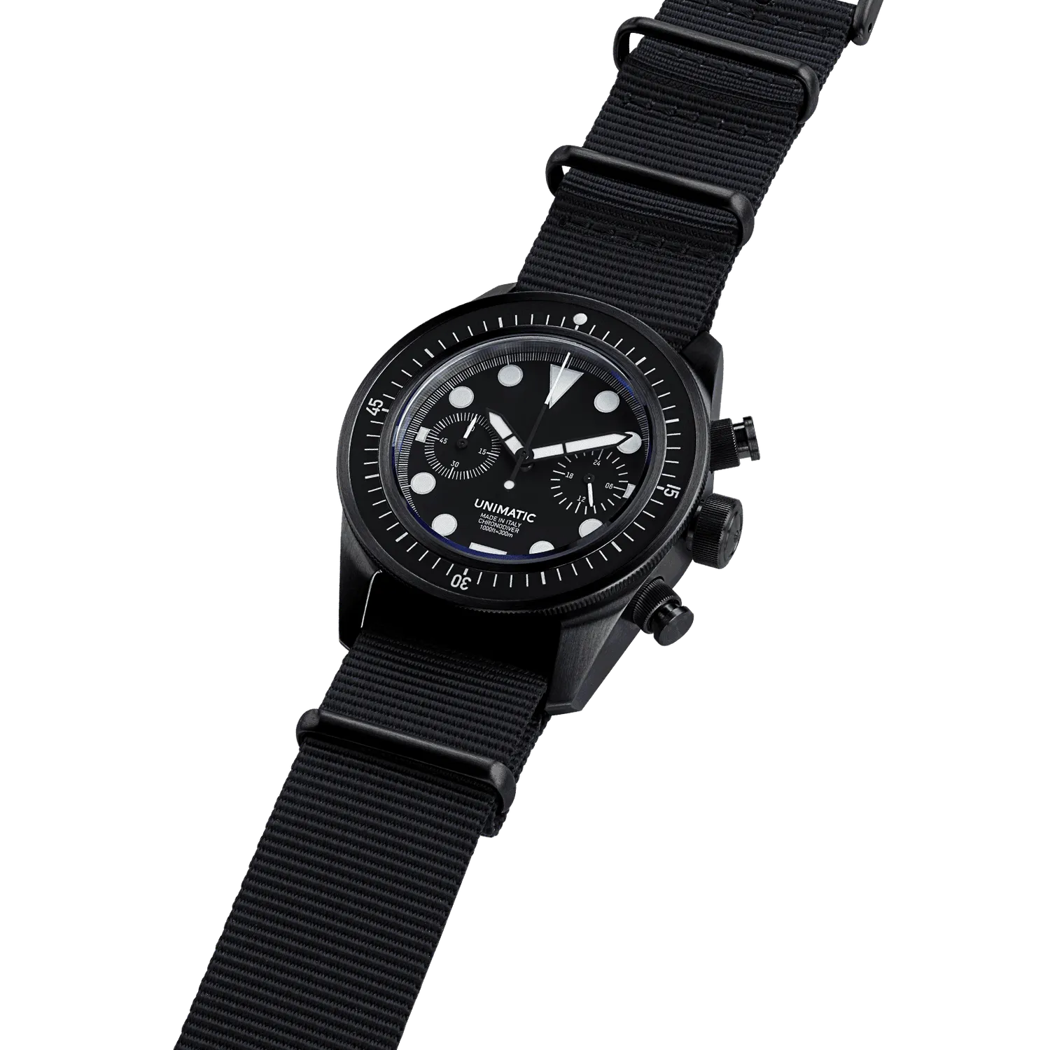 Unimatic Modello Tre U3-FN chrono-duikhorloge zwart 300m