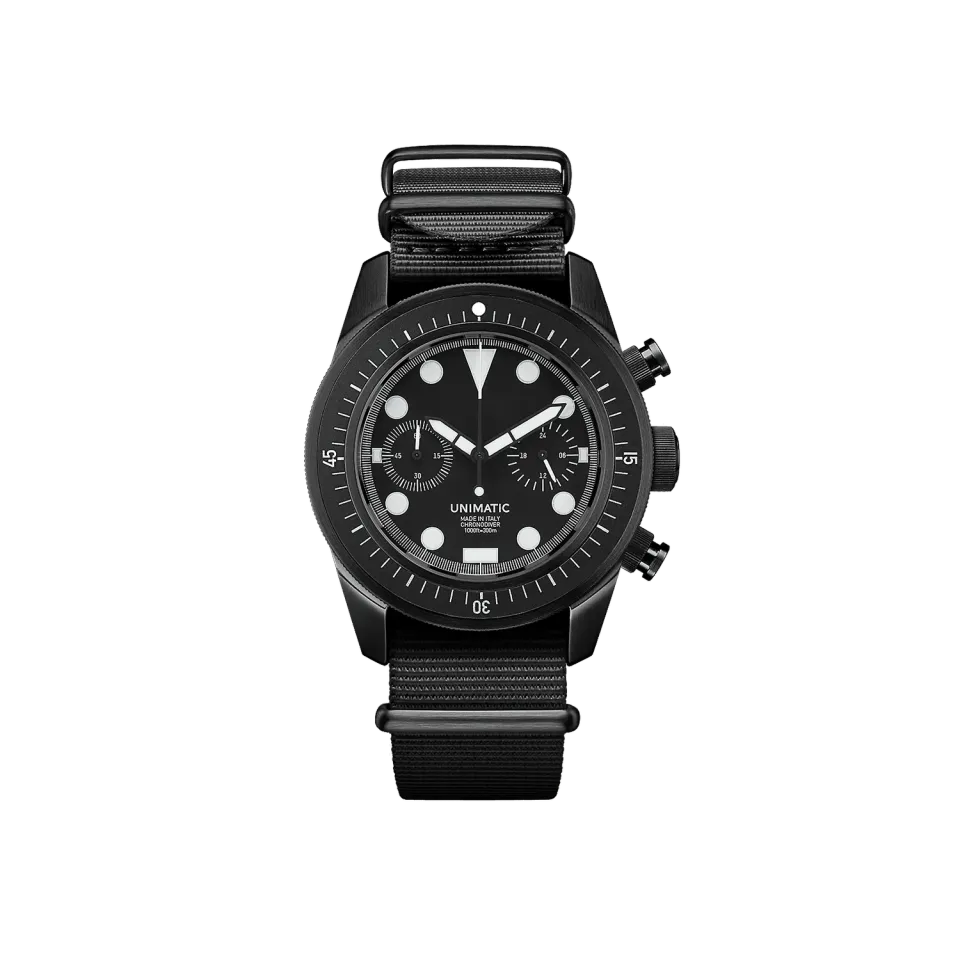 Unimatic Modello Tre U3-FN chrono-duikhorloge zwart 300m