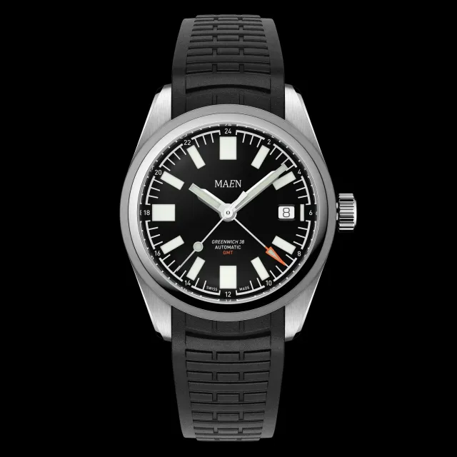 Maen Greenwich 38 GMT MGG.01 horloge rubber