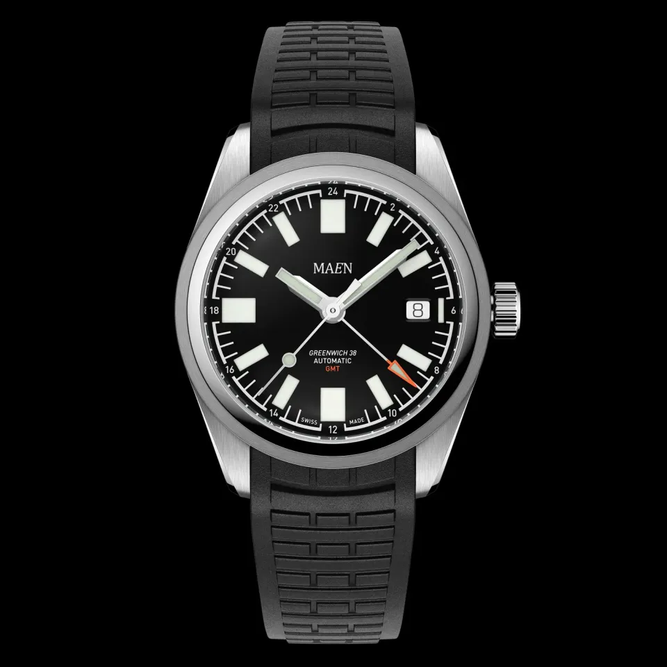 Maen Greenwich 38 GMT MGG.01 horloge rubber