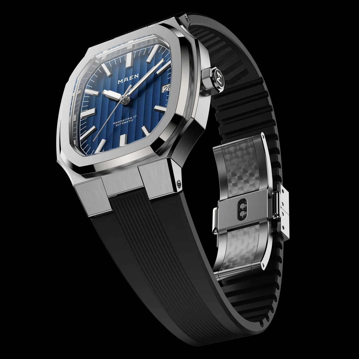 Maen Manhattan 37 M37 Black Integrated horlogebandje zwart FKM