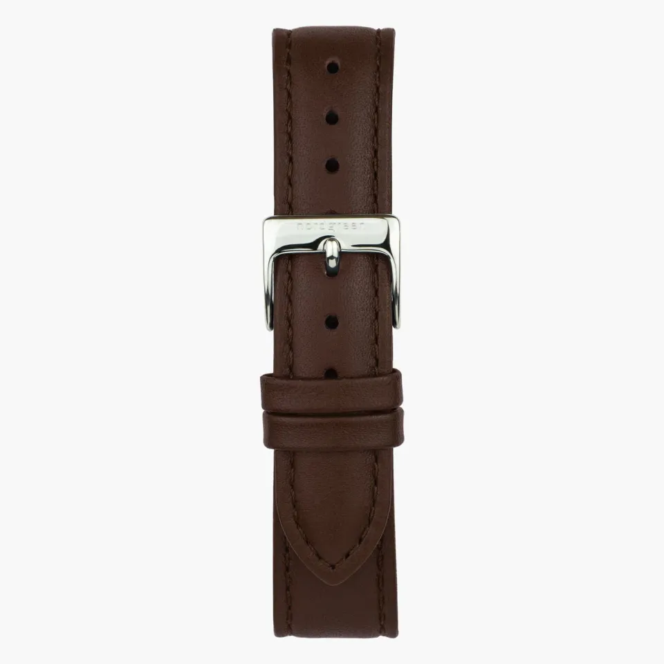Nordgreen horlogeband donkerbruin leer 32mm zilver