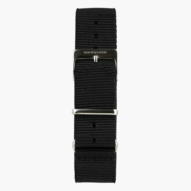 Nordgreen Black Nylon horlogebandje 36mm gun metal